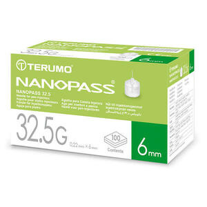 Terumo - Ago per penna da insulina nanopass 32,5 gauge lunghezza 6 mm 100 pezzi