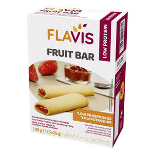 Flavis - Fruit bar barretta aproteica con ripieno di fragola 5 pezzi da 25 g